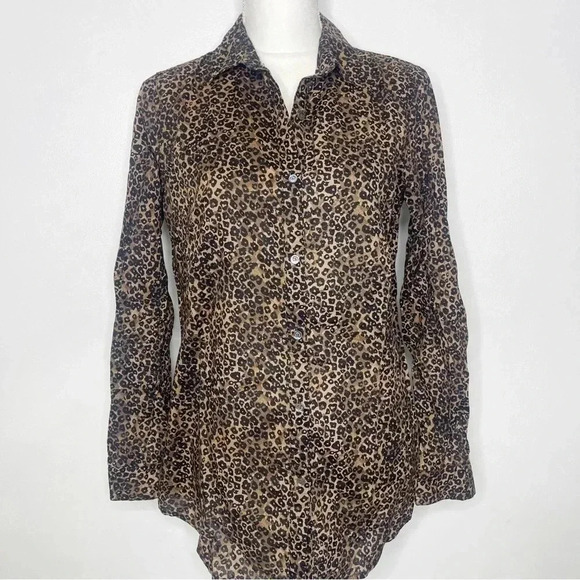 J McLaughlin Cheetah Leopard Button Down Dress Shirt Size Small - Picture 1 of 8